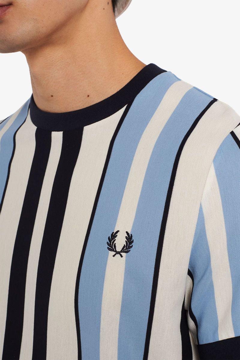 White Fred Perry Vertical Stripe Piqué Men's T Shirts | PH 1797MQZA